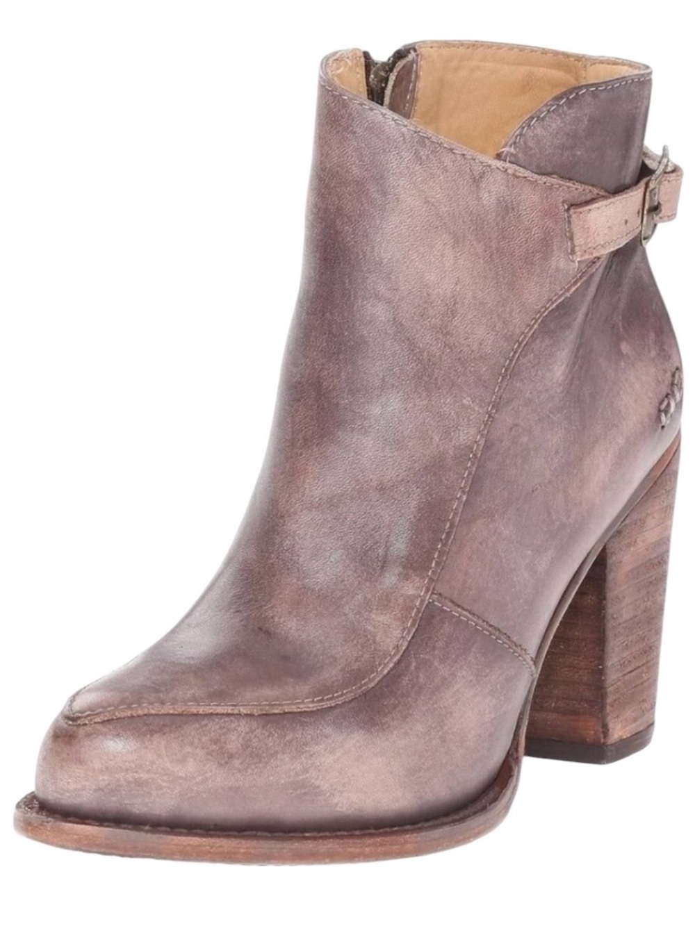 Bed Stu Isla taupe distressed leather heeled ankle boots
